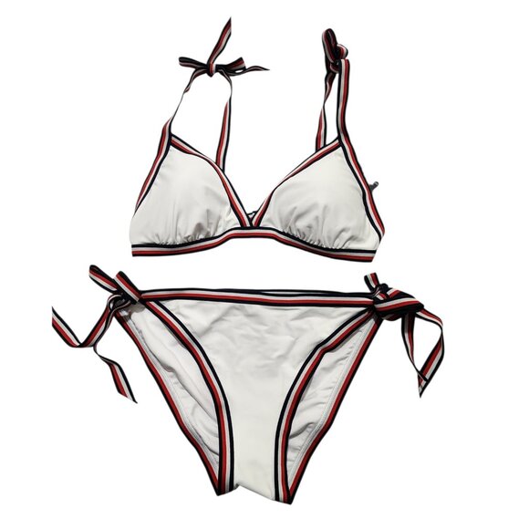 Tommy Hilfiger Women's Triangle Padded Bikini Swimsuit White Size L - Picture 1 of 9